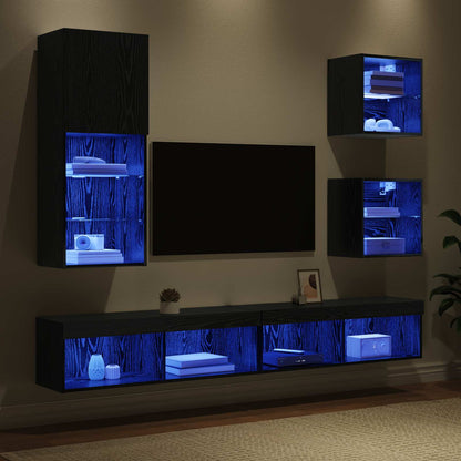 vidaXL TV Wall Units with LED 5 pcs Black Oak Engineered Wood