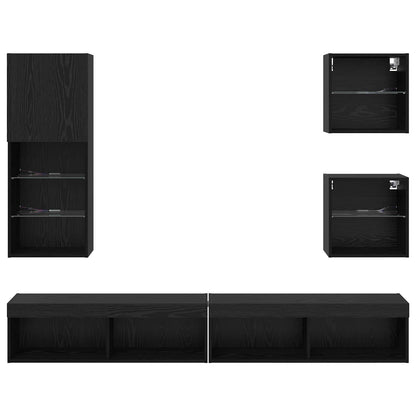 vidaXL TV Wall Units with LED 5 pcs Black Oak Engineered Wood