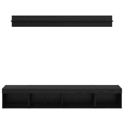 vidaXL TV Wall Cabinet Set with LED 5 pcs Black Oak Engineered Wood