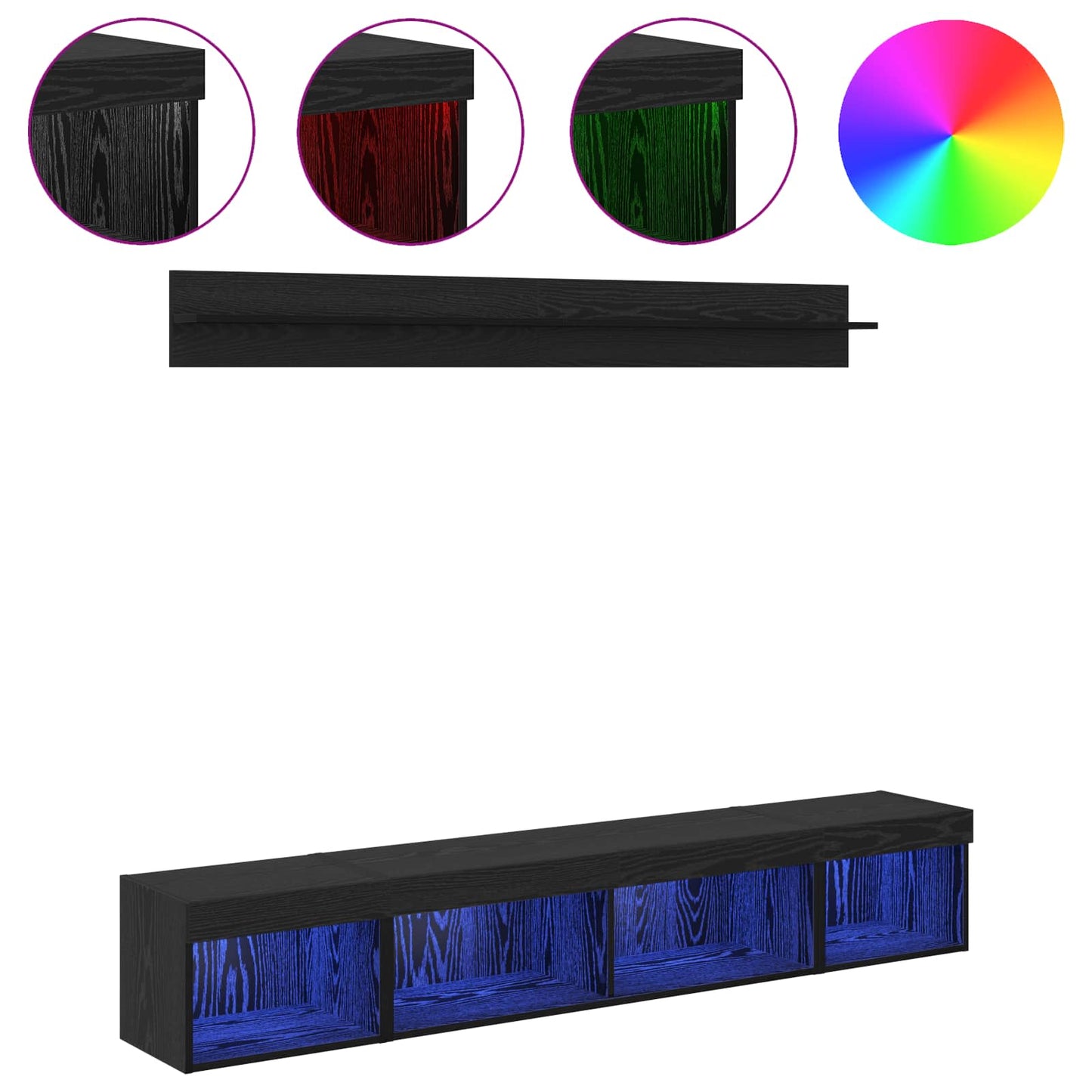 vidaXL TV Wall Cabinet Set with LED 5 pcs Black Oak Engineered Wood