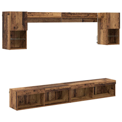 vidaXL TV Wall Units with LED with LED 6 pcs Old Wood Engineered Wood