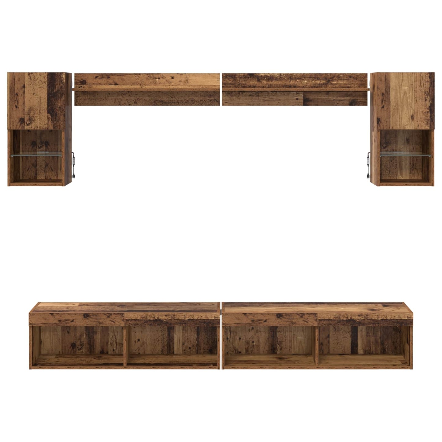 vidaXL TV Wall Units with LED with LED 6 pcs Old Wood Engineered Wood