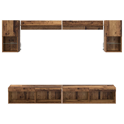 vidaXL TV Wall Units with LED with LED 6 pcs Old Wood Engineered Wood