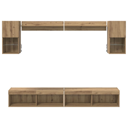 vidaXL TV Wall Units with LED 6 pcs Artisan Oak Engineered Wood