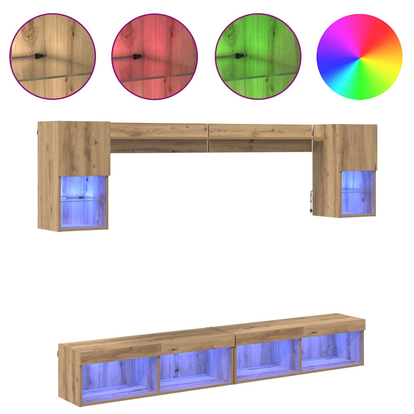 vidaXL TV Wall Units with LED 6 pcs Artisan Oak Engineered Wood