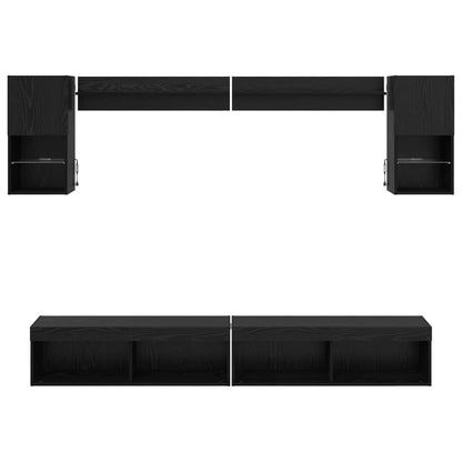 vidaXL TV Wall Units with LED with LED 6 pcs Black Oak Engineered Wood