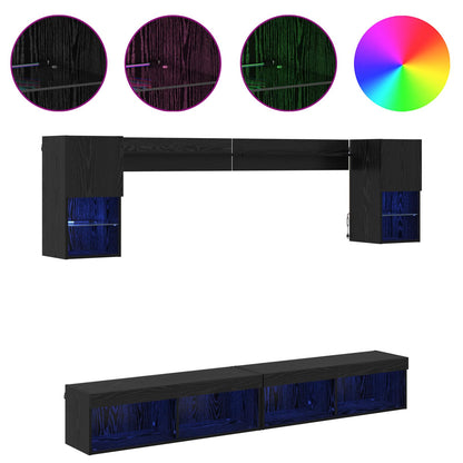 vidaXL TV Wall Units with LED with LED 6 pcs Black Oak Engineered Wood