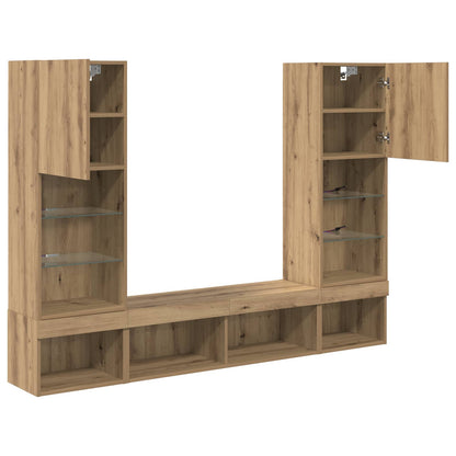 vidaXL TV Wall Units with LED 5 pcs Artisan Oak Engineered Wood