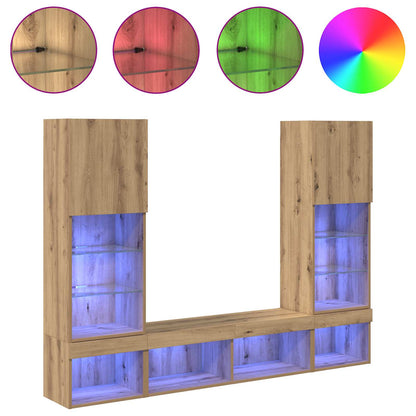 vidaXL TV Wall Units with LED 5 pcs Artisan Oak Engineered Wood