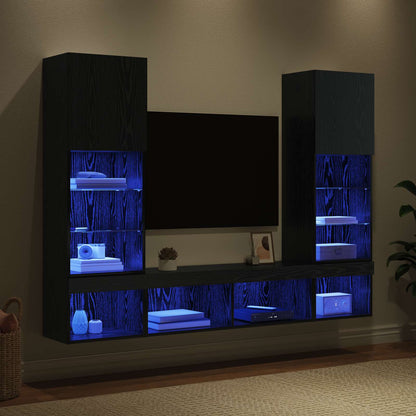vidaXL TV Wall Units with LED 5 pcs 40.5 x 30 x 102 cm Black Oak