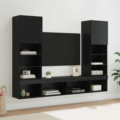 vidaXL TV Wall Units with LED 5 pcs 40.5 x 30 x 102 cm Black Oak