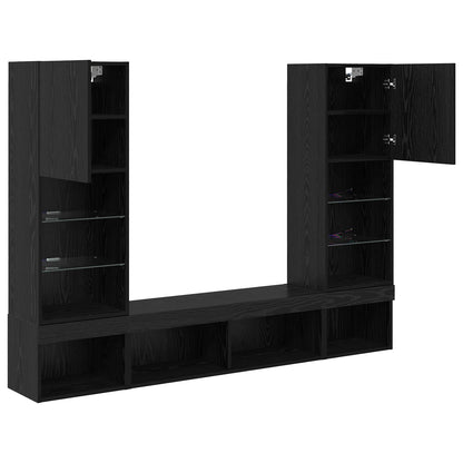 vidaXL TV Wall Units with LED 5 pcs 40.5 x 30 x 102 cm Black Oak