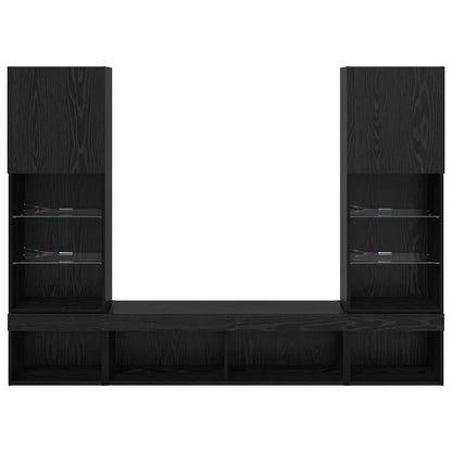 vidaXL TV Wall Units with LED 5 pcs 40.5 x 30 x 102 cm Black Oak