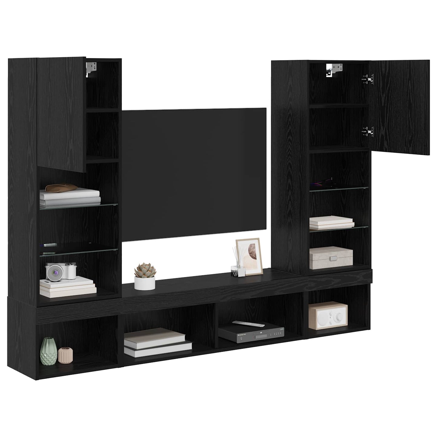 vidaXL TV Wall Units with LED 5 pcs 40.5 x 30 x 102 cm Black Oak