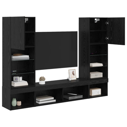 vidaXL TV Wall Units with LED 5 pcs 40.5 x 30 x 102 cm Black Oak