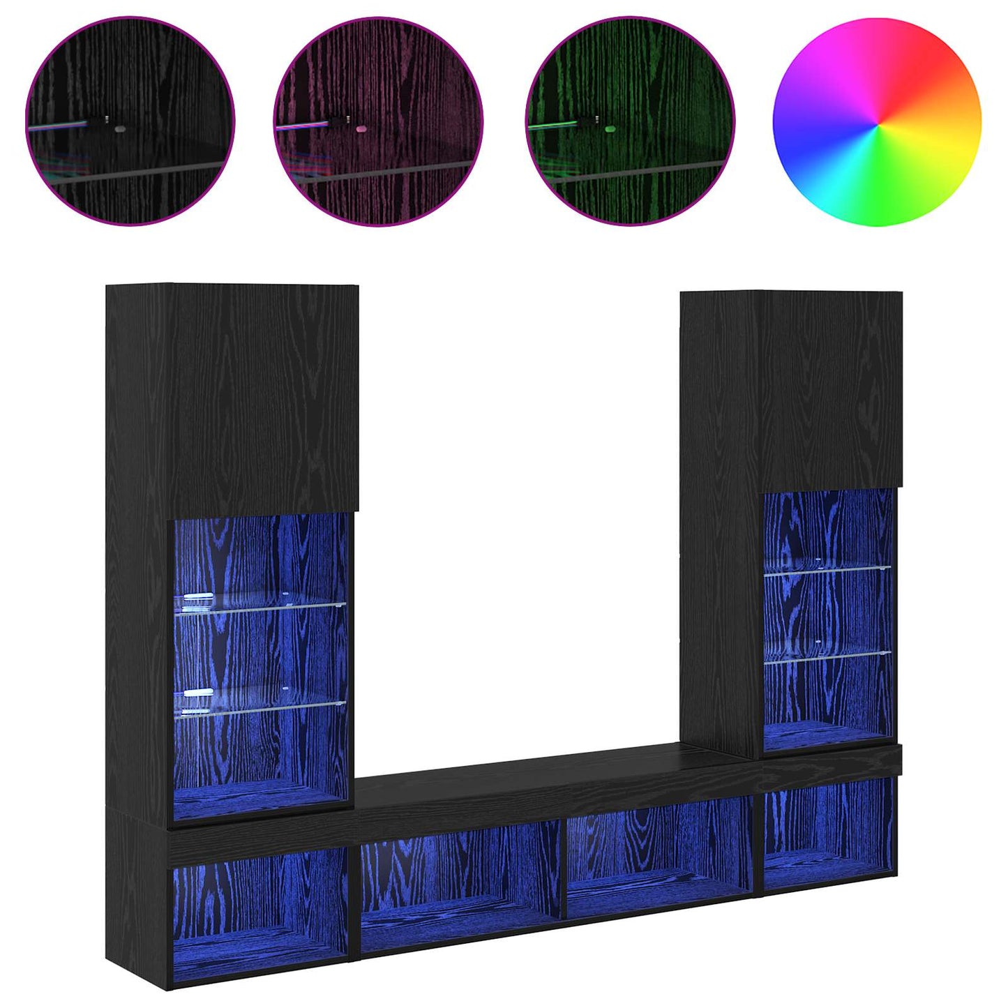 vidaXL TV Wall Units with LED 5 pcs 40.5 x 30 x 102 cm Black Oak