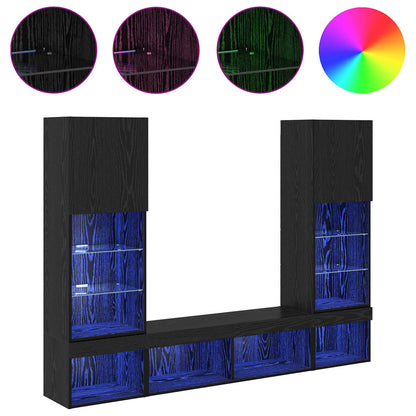 vidaXL TV Wall Units with LED 5 pcs 40.5 x 30 x 102 cm Black Oak