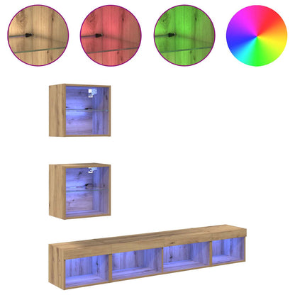 vidaXL TV Wall Units with LED 5 pcs Artisan Oak Engineered Wood