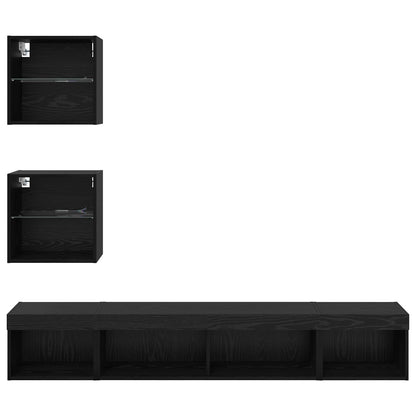 vidaXL TV Wall Units with LED with LED 5 pcs Black Oak Engineered Wood