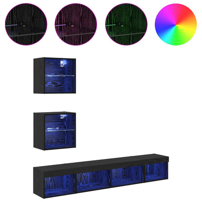 vidaXL TV Wall Units with LED with LED 5 pcs Black Oak Engineered Wood
