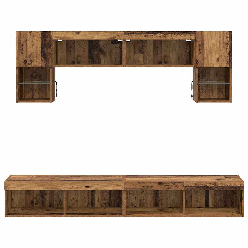vidaXL TV Wall Units with LED 6 pcs Old Wood Engineered Wood