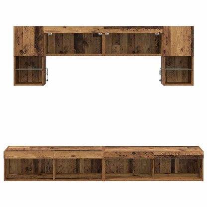 vidaXL TV Wall Units with LED 6 pcs Old Wood Engineered Wood