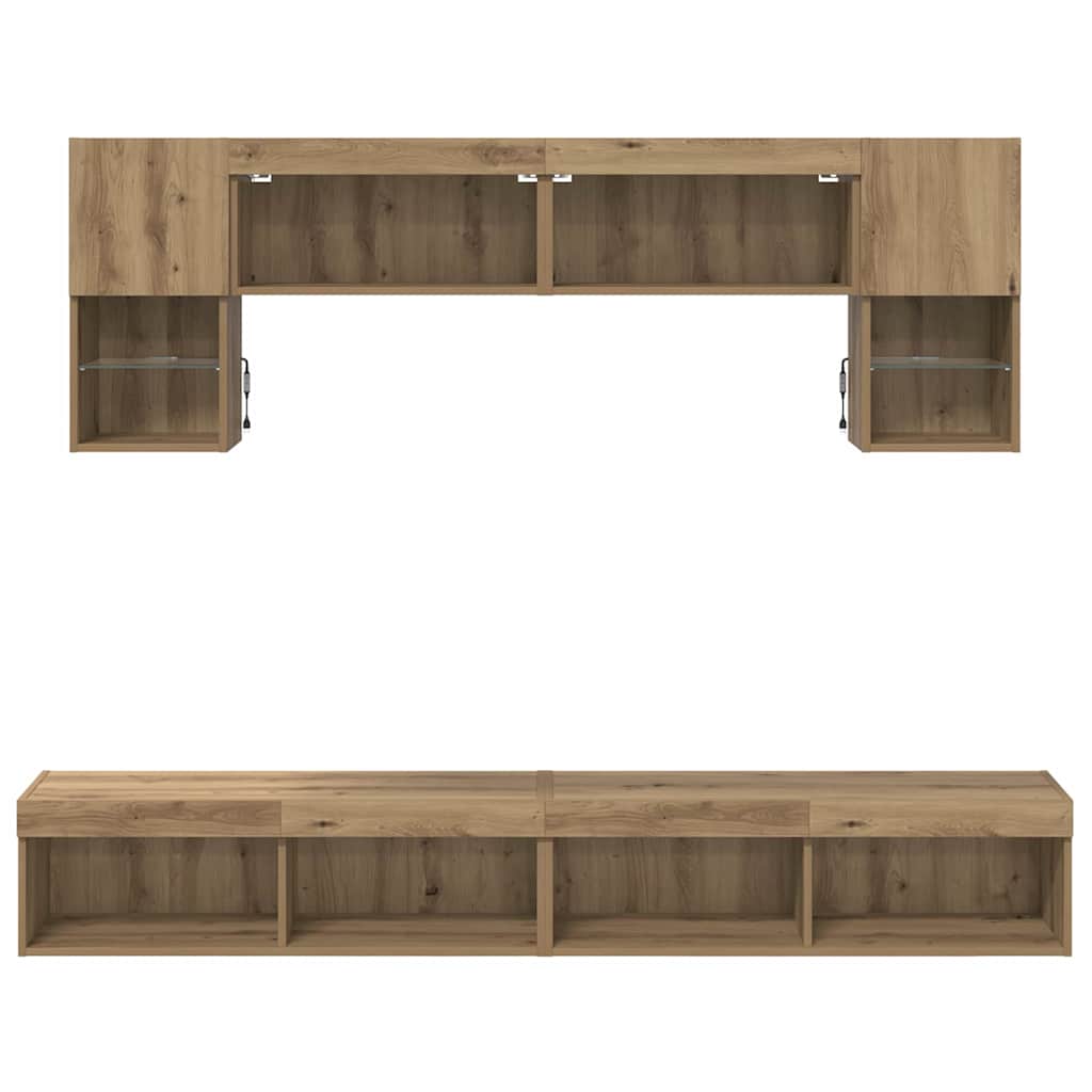 vidaXL TV Wall Units with LED 6 pcs Artisan Oak Engineered Wood