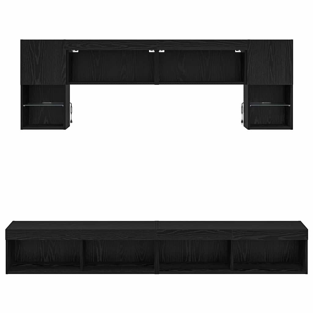 vidaXL TV Wall Units with LED 6 pcs Black Oak Engineered Wood