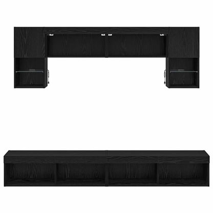 vidaXL TV Wall Units with LED 6 pcs Black Oak Engineered Wood