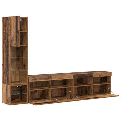 vidaXL TV Wall Unit with LED 4 pcs Old Wood Engineered Wood