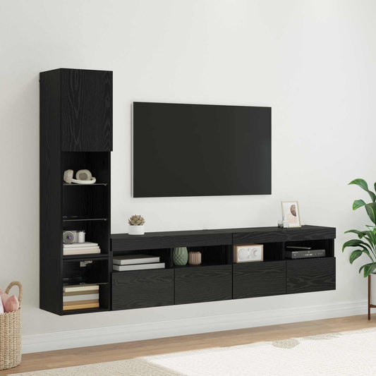 vidaXL TV Wall Unit 4 pcs Black Oak Engineered Wood