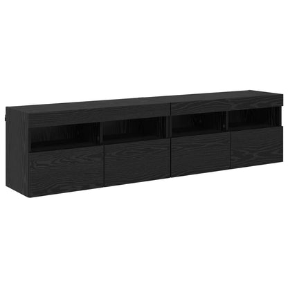 vidaXL TV Wall Unit with LED 4 pcs Black Oak Engineered Wood