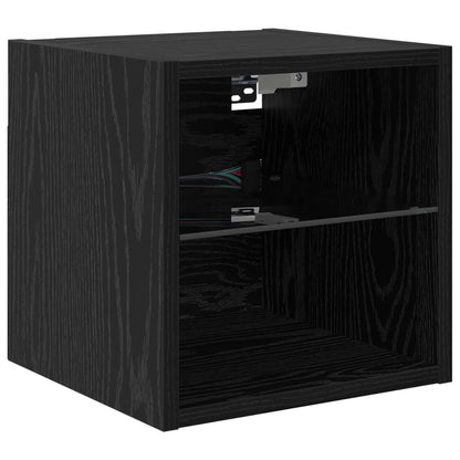 vidaXL TV Wall Unit with LED 4 pcs Black Oak Engineered Wood