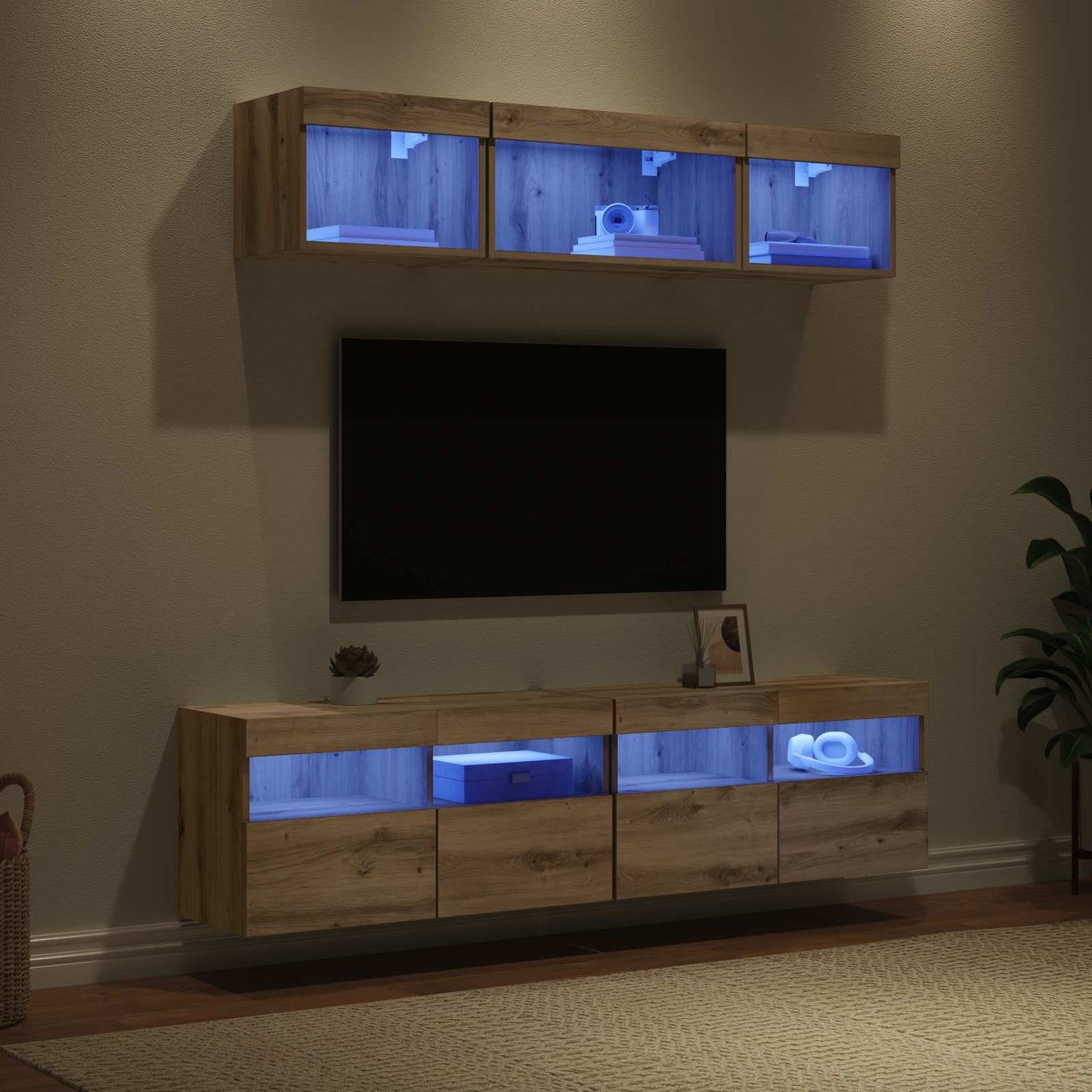 vidaXL TV Wall Units with LED 5 pcs Artisan Oak Engineered Wood