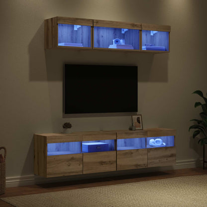 vidaXL TV Wall Units with LED 5 pcs Artisan Oak Engineered Wood