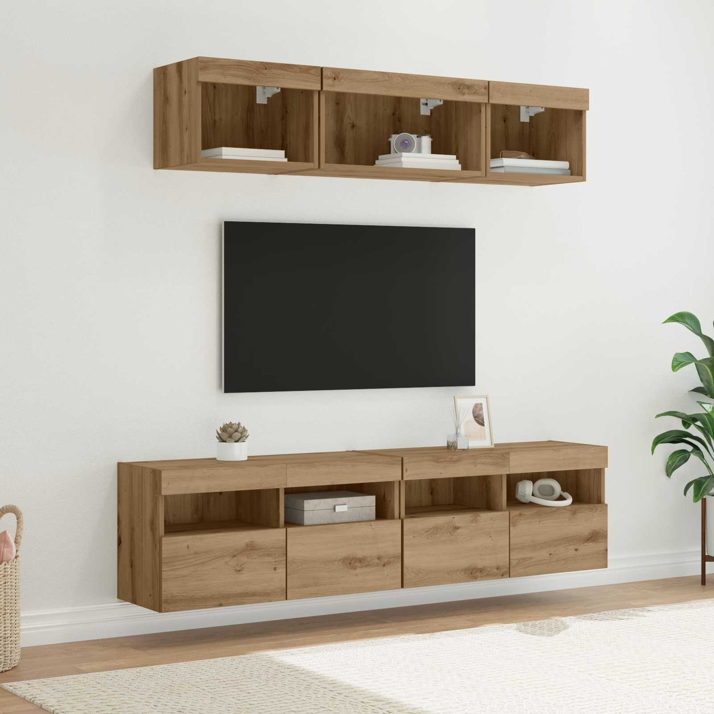 vidaXL TV Wall Units with LED 5 pcs Artisan Oak Engineered Wood