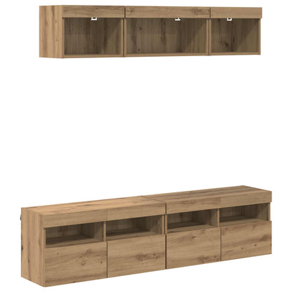vidaXL TV Wall Units with LED 5 pcs Artisan Oak Engineered Wood