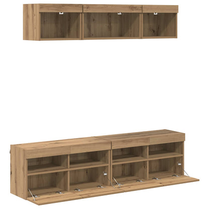 vidaXL TV Wall Units with LED 5 pcs Artisan Oak Engineered Wood