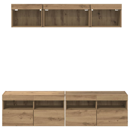 vidaXL TV Wall Units with LED 5 pcs Artisan Oak Engineered Wood