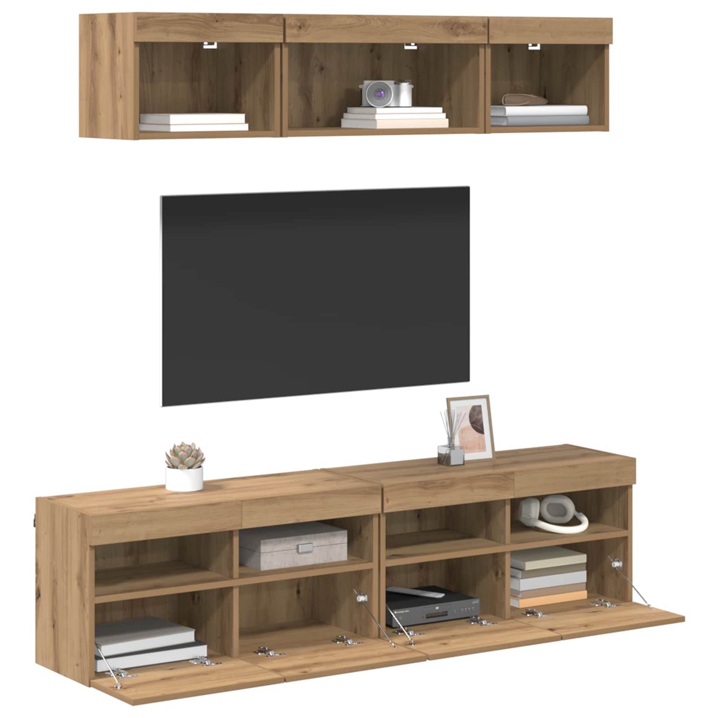vidaXL TV Wall Units with LED 5 pcs Artisan Oak Engineered Wood