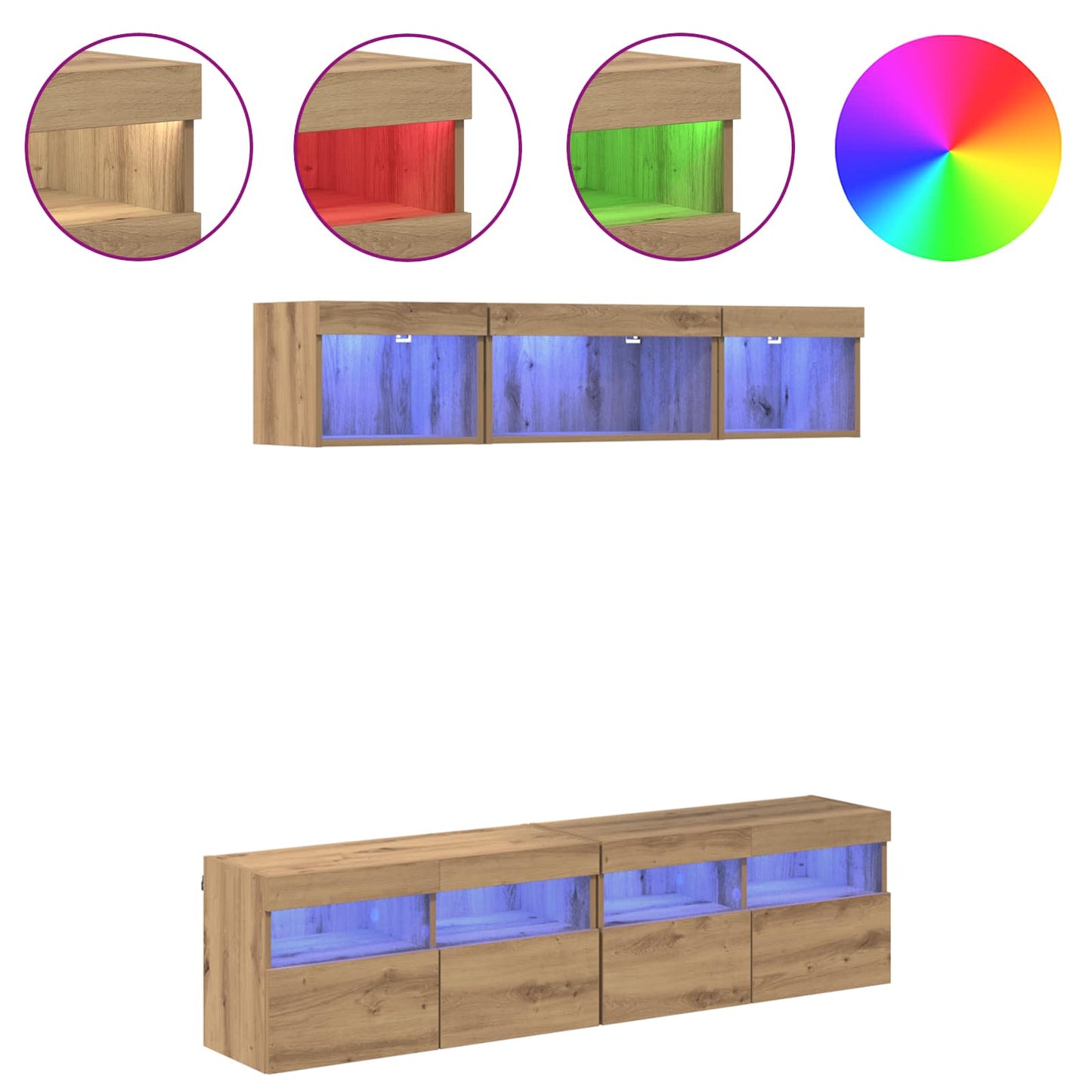 vidaXL TV Wall Units with LED 5 pcs Artisan Oak Engineered Wood