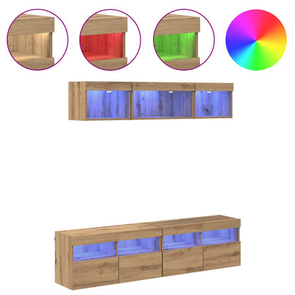 vidaXL TV Wall Units with LED 5 pcs Artisan Oak Engineered Wood