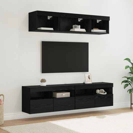 vidaXL TV Wall Units with LED 5 pcs 80 x 30 x 40 cm Black Oak