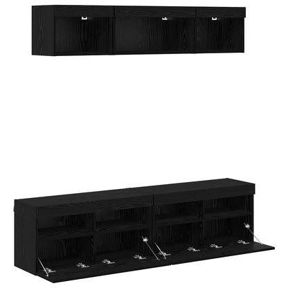 vidaXL TV Wall Units with LED with LED 5 pcs Black Oak 80 x 30 x 40 cm