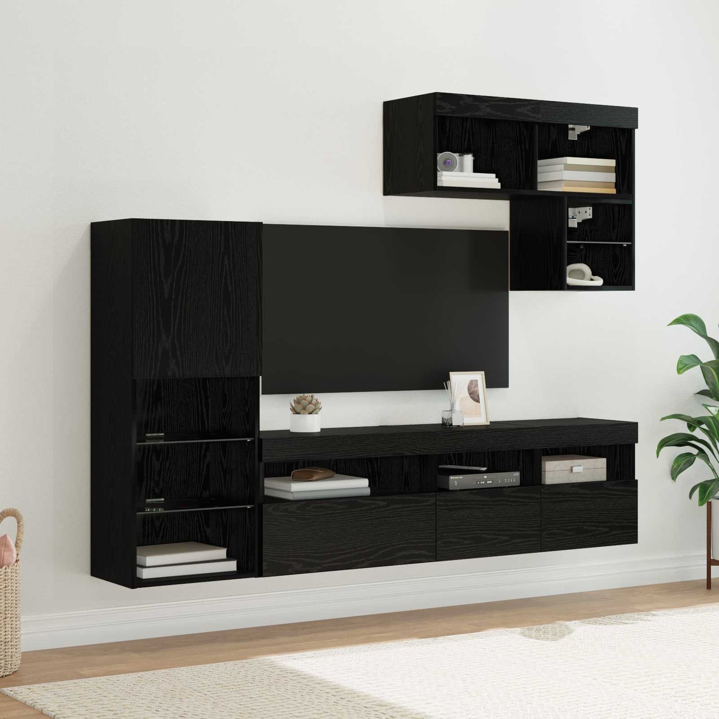 vidaXL TV Wall Units Wall-mounted 6 pcs Black Oak Engineered Wood