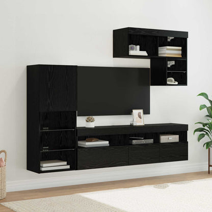 vidaXL TV Wall Units Wall-mounted 6 pcs Black Oak Engineered Wood