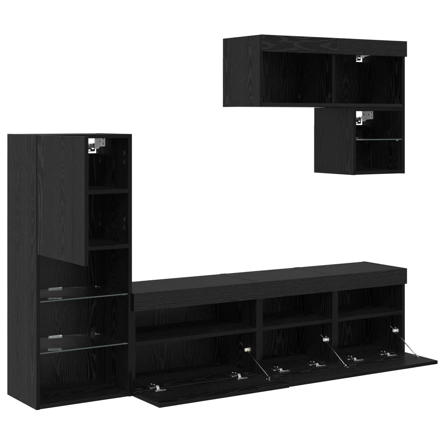 vidaXL TV Wall Units Wall-mounted 6 pcs Black Oak Engineered Wood