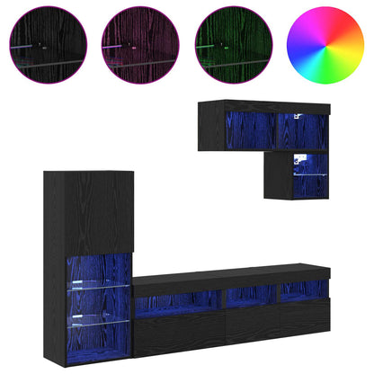 vidaXL TV Wall Units Wall-mounted 6 pcs Black Oak Engineered Wood