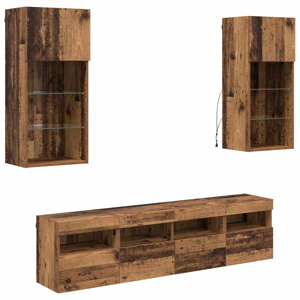 vidaXL TV Wall Units with LED Old Wood Engineered Wood