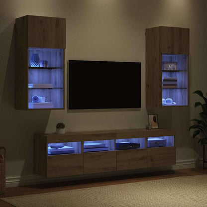 vidaXL TV Wall Units with LED 5 pcs Artisan Oak Engineered Wood